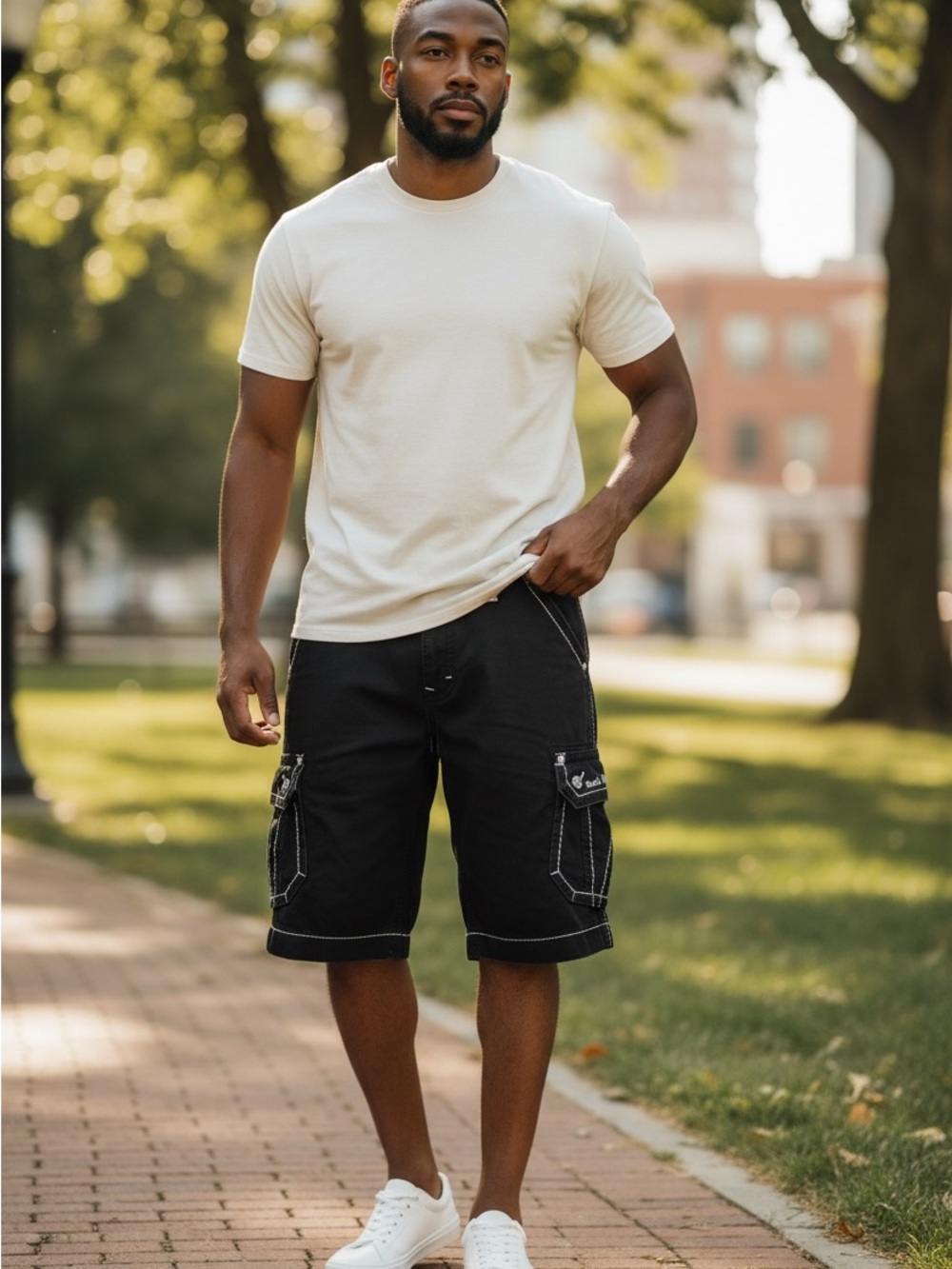 Men's Rock Revival Black Cargo Shorts - Classic Summer Utility Size 36W 24L